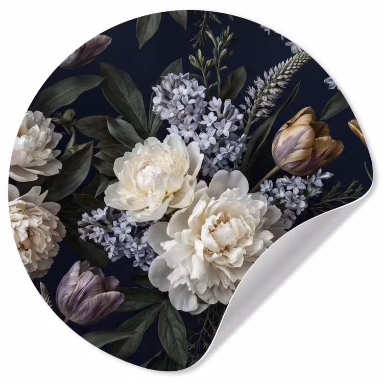 Bloemen - Donker - Elegant - Natuur - Wit Wandcirkel behangsticker klein -3d