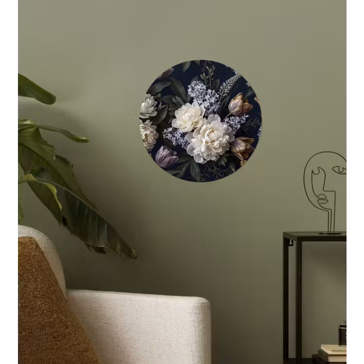Bloemen - Donker - Elegant - Natuur - Wit Wandcirkel behangsticker klein -sfeer2