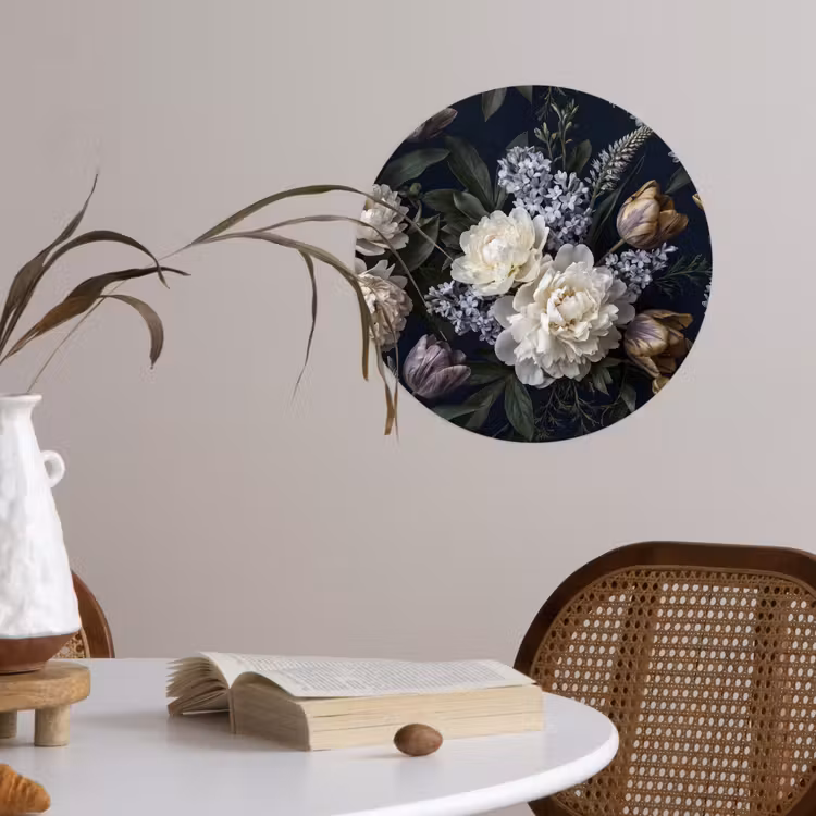 Bloemen - Donker - Elegant - Natuur - Wit Wandcirkel behangsticker klein -sfeer3