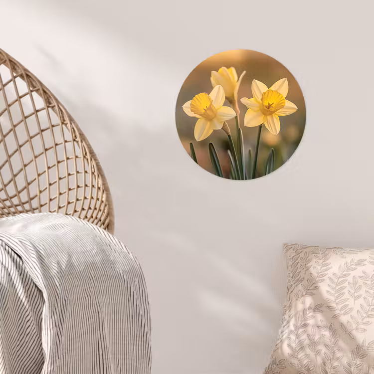 Bloemen - Geel - Wazig Wandcirkel behangsticker klein -sfeer4