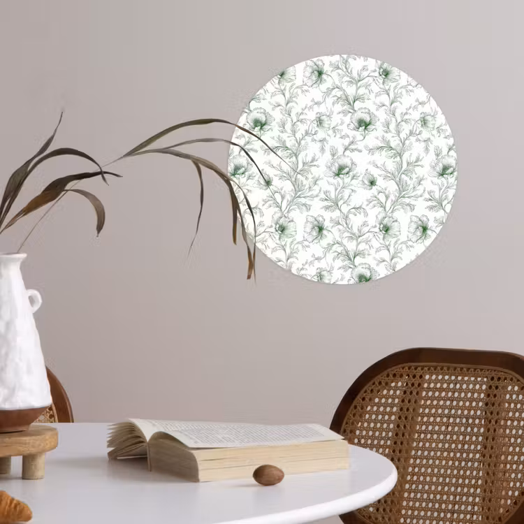 Bloemen - Getekend - Groen Wandcirkel behangsticker klein 186 -sfeer3