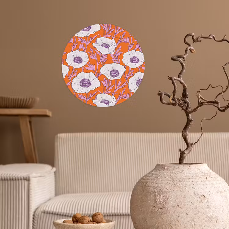 Bloemen - Grafisch - Oranje Wandcirkel behangsticker klein 186 -sfeer1