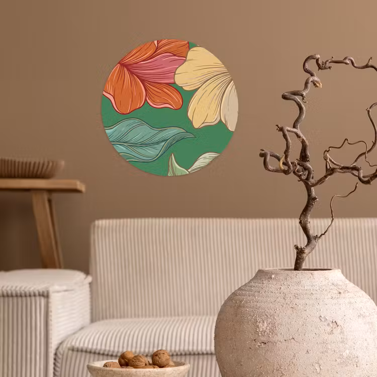 Behangcirkel - Bloemen - Groen - Illustratie - Bloemen - Groen - Illustratie Wandcirkel behangsticker klein