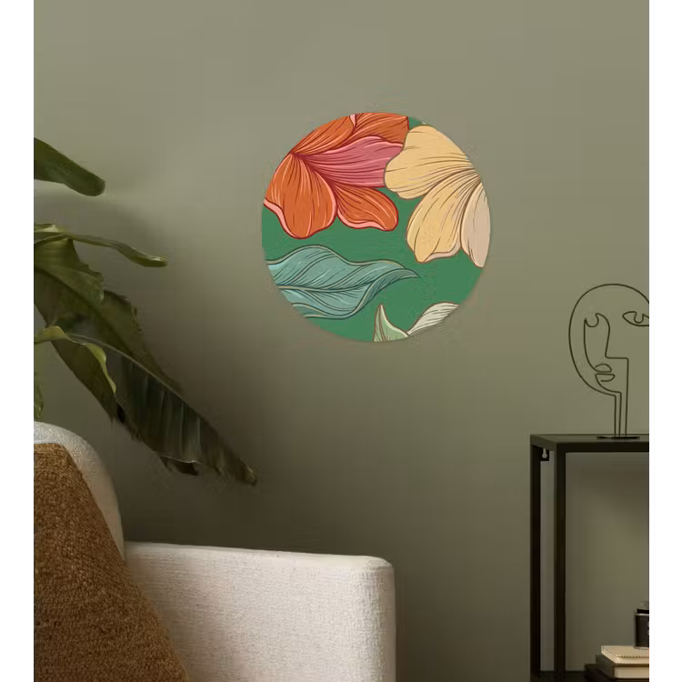 Behangcirkel - Bloemen - Groen - Illustratie - Bloemen - Groen - Illustratie Wandcirkel behangsticker klein