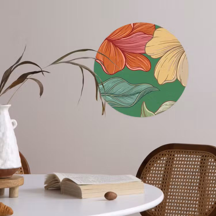 Behangcirkel - Bloemen - Groen - Illustratie - Bloemen - Groen - Illustratie Wandcirkel behangsticker klein