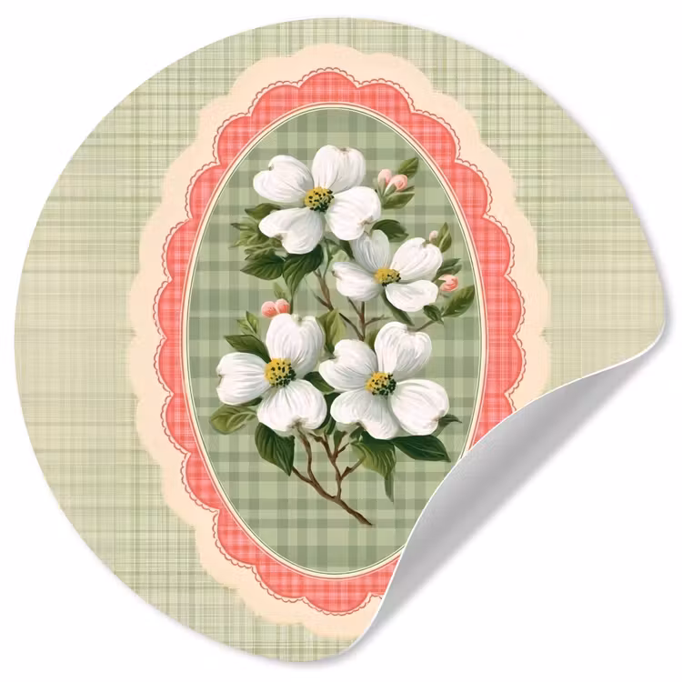 Bloemen - Illustratie - Geruit - Groen Wandcirkel behangsticker klein -3d