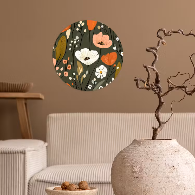 Bloemen - Illustratie - Groen Wandcirkel behangsticker klein -sfeer1