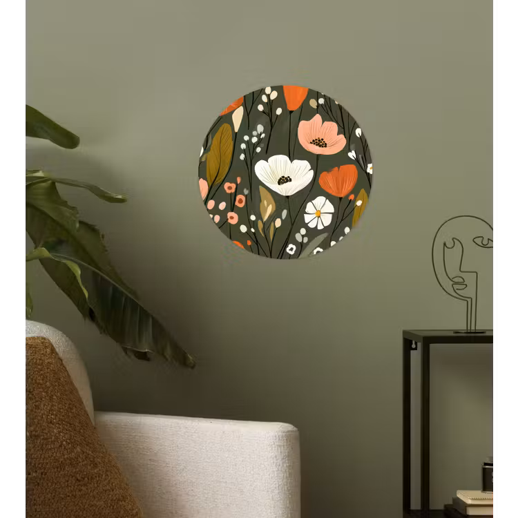 Bloemen - Illustratie - Groen Wandcirkel behangsticker klein -sfeer2