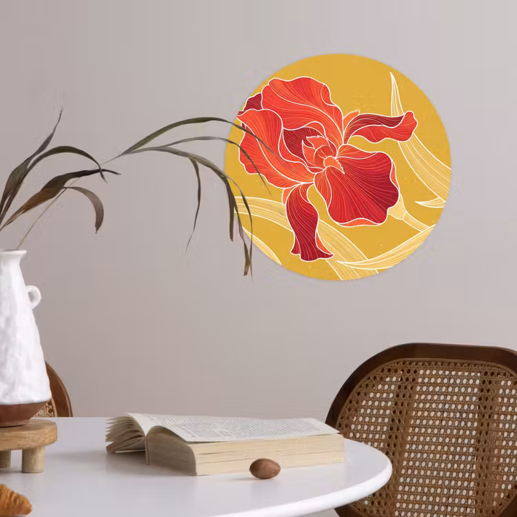 Behangcirkel - Bloemen - Illustratie - Rood - Bloemen - Illustratie - Rood Wandcirkel behangsticker klein