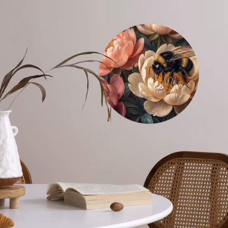Bloemen - Insect - Natuur - Roze Wandcirkel behangsticker klein -sfeer3