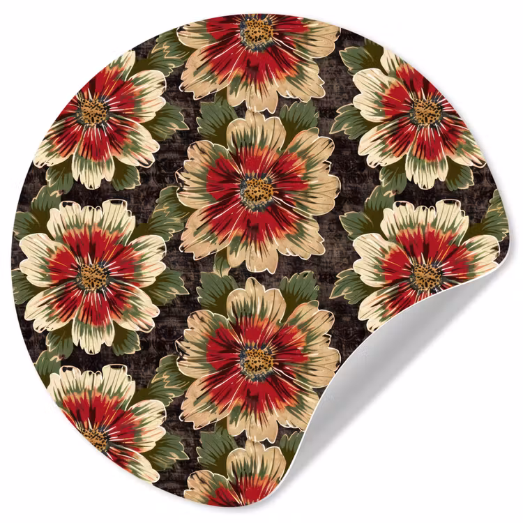 Bloemen - Klassiek - Patroon - Rood Wandcirkel behangsticker klein 186 -3d