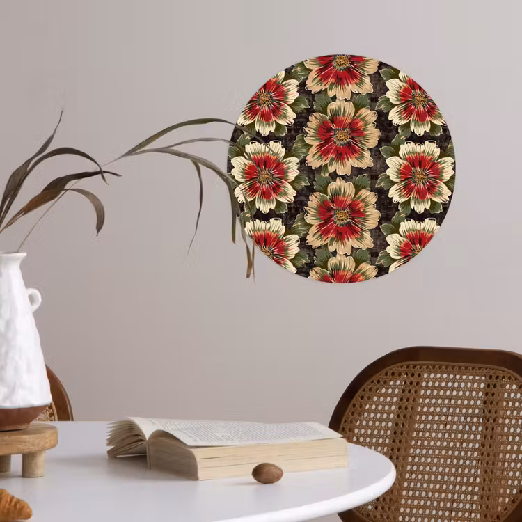 Bloemen - Klassiek - Patroon - Rood Wandcirkel behangsticker klein 186 -sfeer3