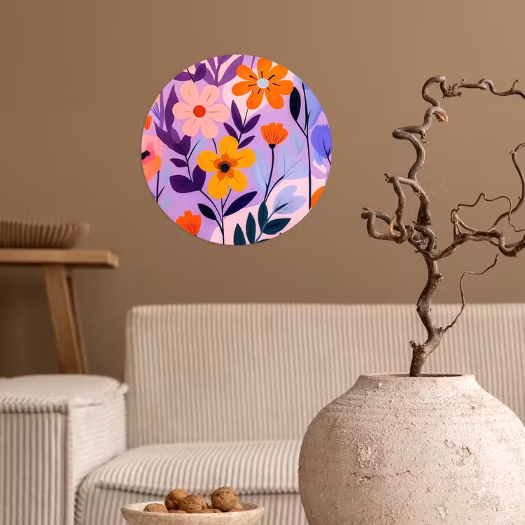 Bloemen - Kleurrijk - Bladeren Wandcirkel behangsticker klein -sfeer1