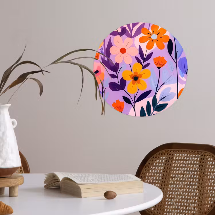 Bloemen - Kleurrijk - Bladeren Wandcirkel behangsticker klein -sfeer3