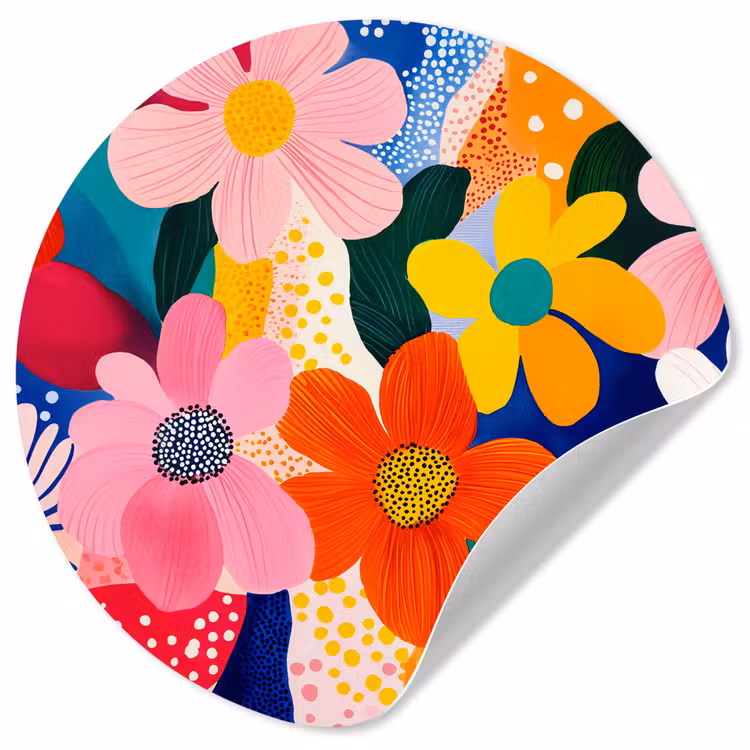 Bloemen - Kleurrijk - Stippen Wandcirkel behangsticker klein -3d