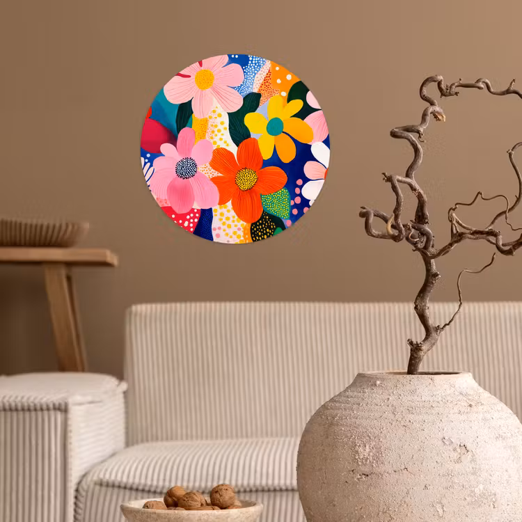 Bloemen - Kleurrijk - Stippen Wandcirkel behangsticker klein -sfeer1