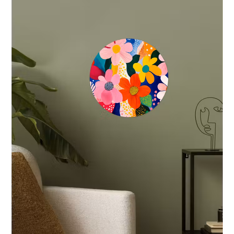 Bloemen - Kleurrijk - Stippen Wandcirkel behangsticker klein -sfeer2