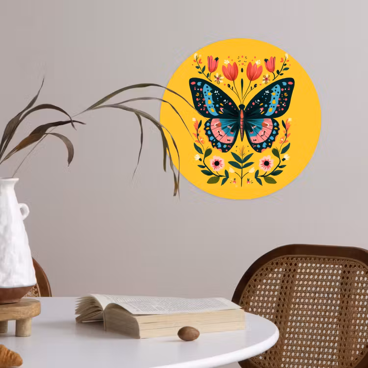 Bloemen - Kleurrijk - Vlinder - Sierlijk Wandcirkel behangsticker klein -sfeer3