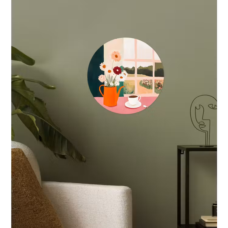 Bloemen - Koffie - Raam Wandcirkel behangsticker klein -sfeer2