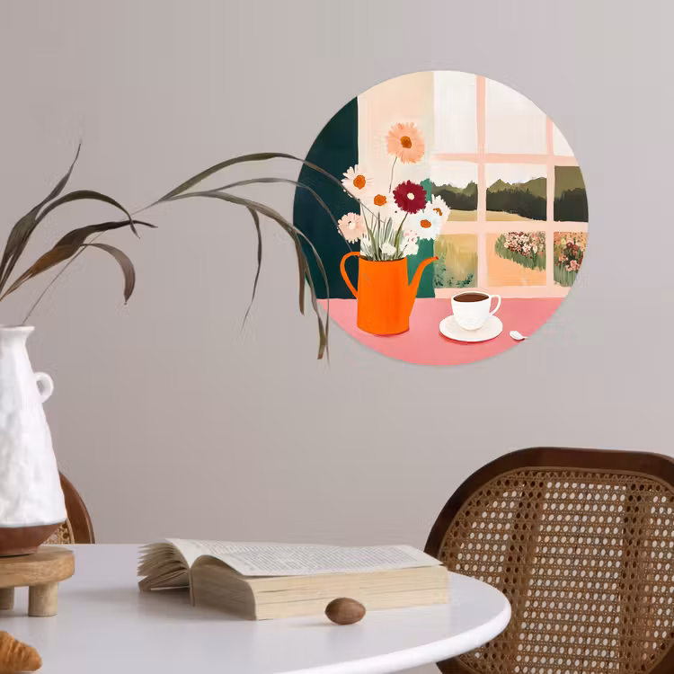 Bloemen - Koffie - Raam Wandcirkel behangsticker klein -sfeer3