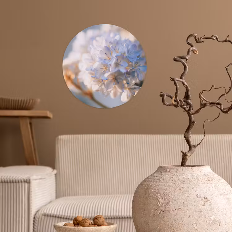 Bloemen - Lichtblauw - Wazig - Trosje Wandcirkel behangsticker klein -sfeer1