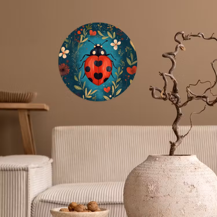 Bloemen - Lieveheersbeestje - Hartje - Rood Wandcirkel behangsticker klein -sfeer1