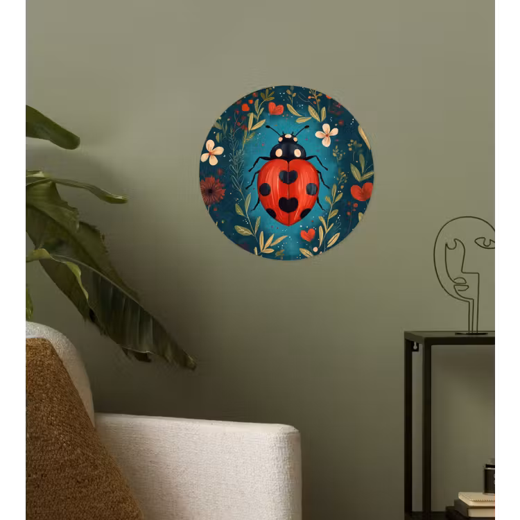 Bloemen - Lieveheersbeestje - Hartje - Rood Wandcirkel behangsticker klein -sfeer2