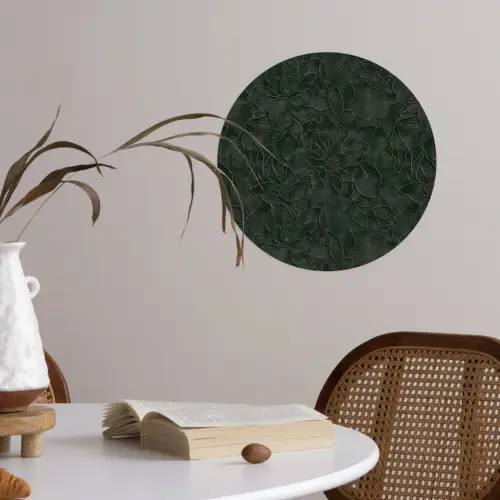 Bloemen - Lijnen - Groen Wandcirkel behangsticker klein 186 -sfeer3