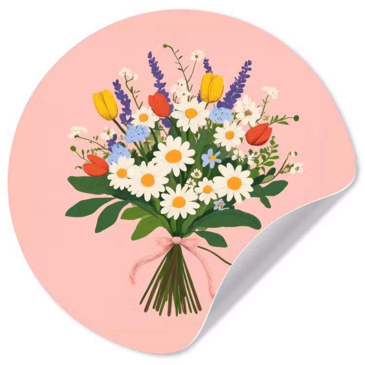 Bloemen - Lint - Kaartje Wandcirkel behangsticker klein -3d