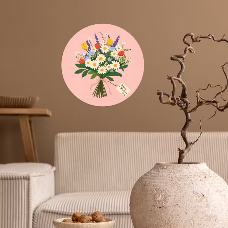 Bloemen - Lint - Kaartje Wandcirkel behangsticker klein -sfeer1