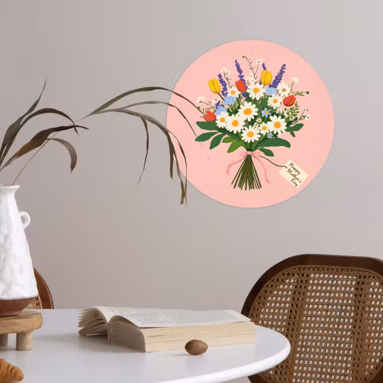 Bloemen - Lint - Kaartje Wandcirkel behangsticker klein -sfeer3