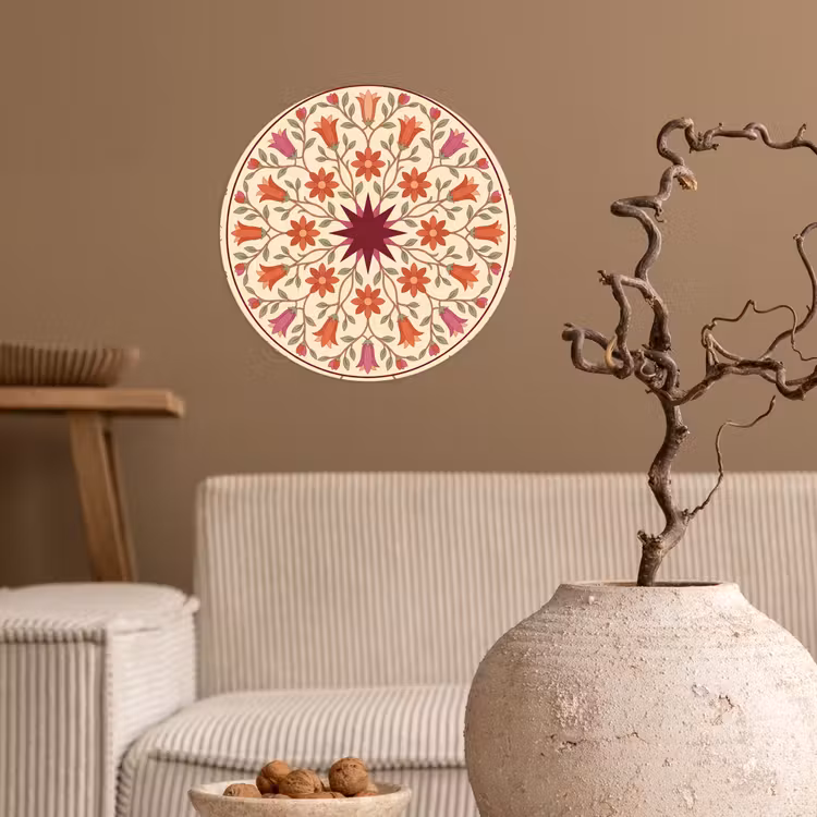 Bloemen - Mandala - Decoratief - Rood Wandcirkel behangsticker klein -sfeer1