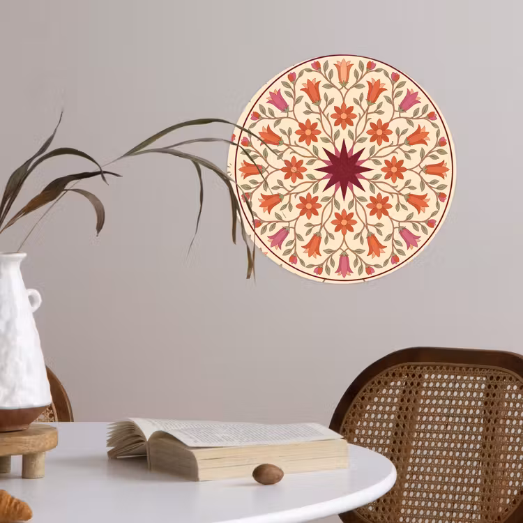 Bloemen - Mandala - Decoratief - Rood Wandcirkel behangsticker klein -sfeer3