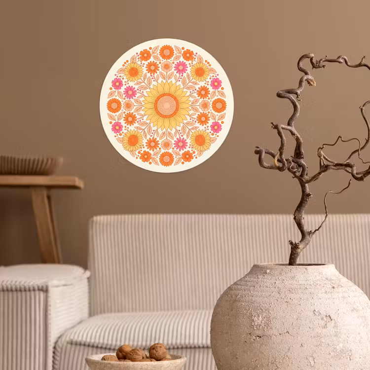 Bloemen - Mandala - Patroon - Kleurrijk Wandcirkel behangsticker klein -sfeer1