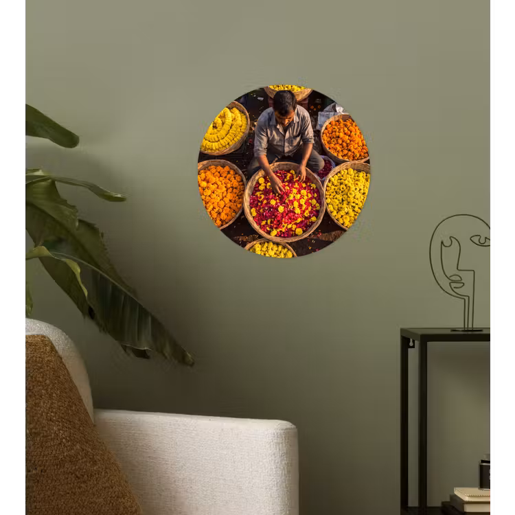 Behangcirkel - Bloemen - Markt - Kleurrijk - Bloemen - Markt - Kleurrijk Wandcirkel behangsticker klein