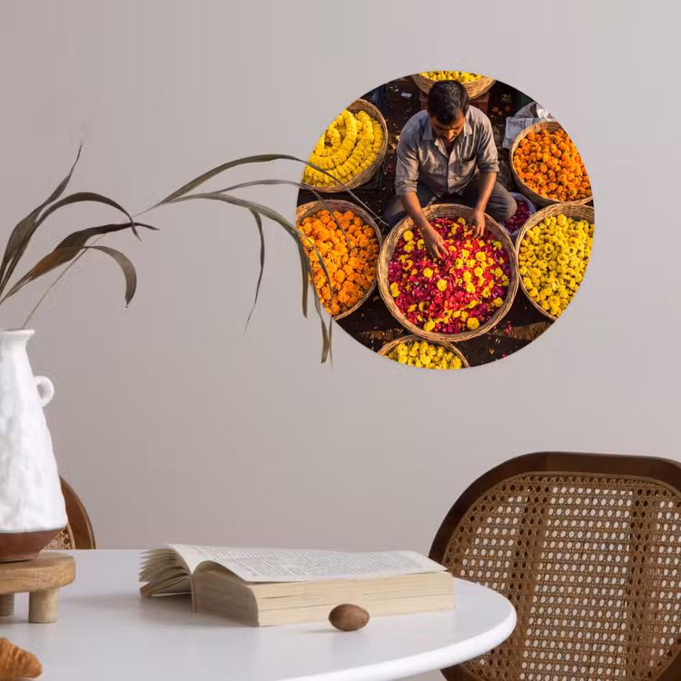 Behangcirkel - Bloemen - Markt - Kleurrijk - Bloemen - Markt - Kleurrijk Wandcirkel behangsticker klein