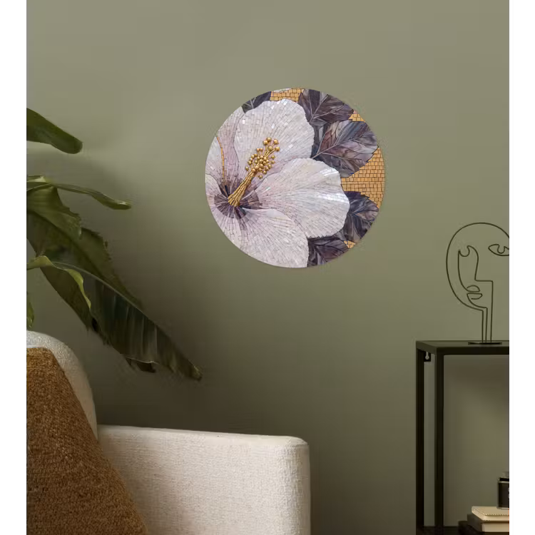 Bloemen - Mozaïek - Kunst - Modern - Goud Wandcirkel behangsticker klein -sfeer2