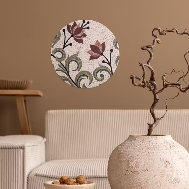 Bloemen - Mozaïek - Patroon - Abstract - Groen Wandcirkel behangsticker klein -sfeer1