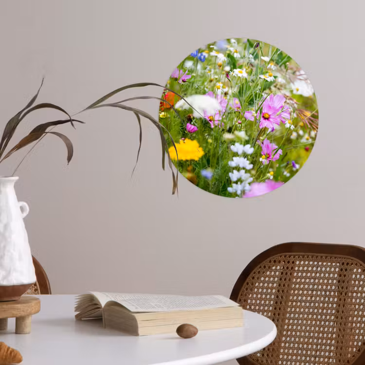 Bloemen - Natuur - Groen - Gras - Paars - Wit Wandcirkel behangsticker klein -sfeer3
