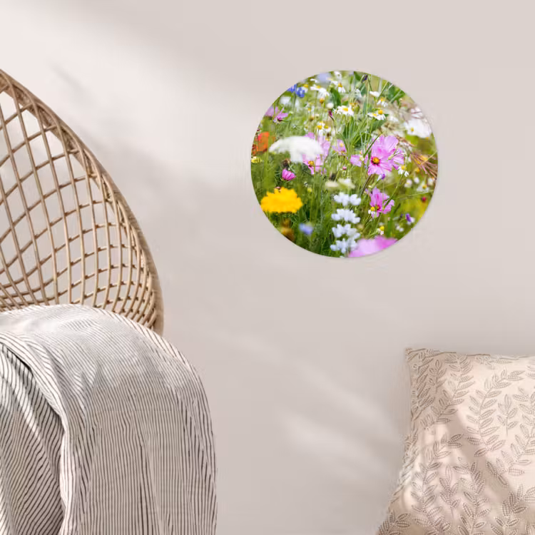 Bloemen - Natuur - Groen - Gras - Paars - Wit Wandcirkel behangsticker klein -sfeer4