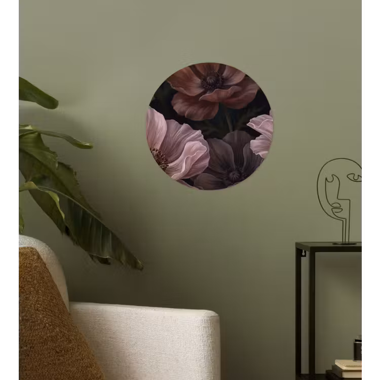 Bloemen - Natuur - Roze - Donker - Modern Wandcirkel behangsticker klein -sfeer2