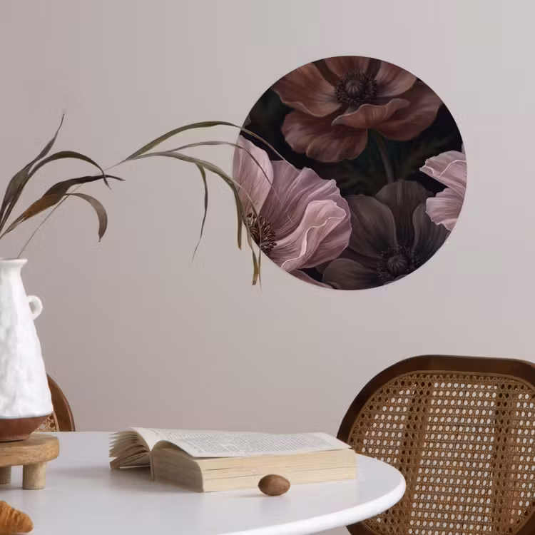 Bloemen - Natuur - Roze - Donker - Modern Wandcirkel behangsticker klein -sfeer3