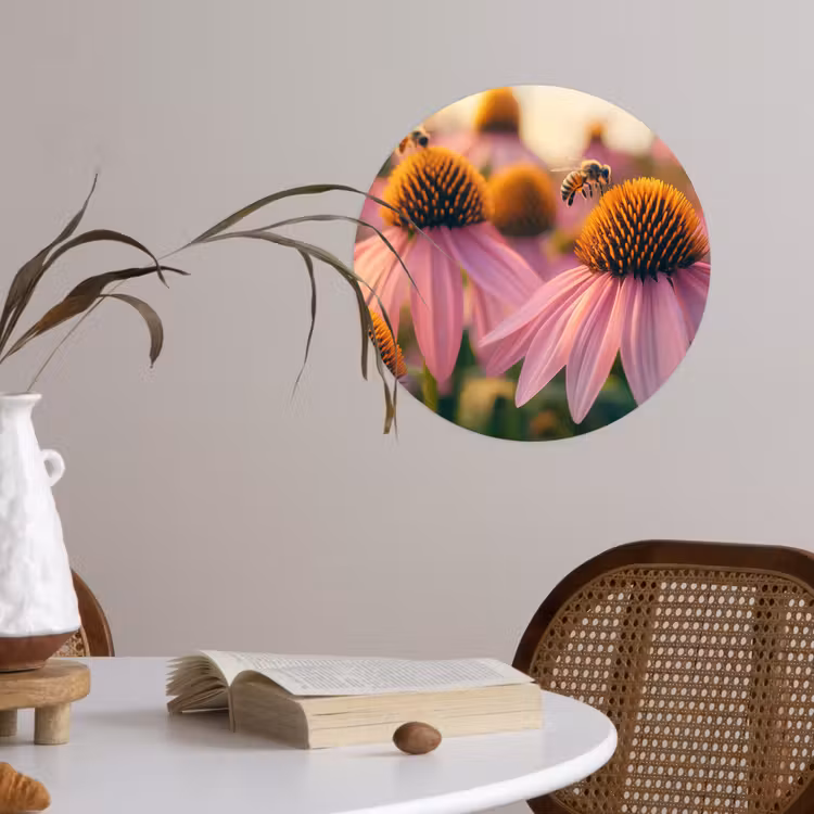 Bloemen - Paars - Bijen Wandcirkel behangsticker klein -sfeer3