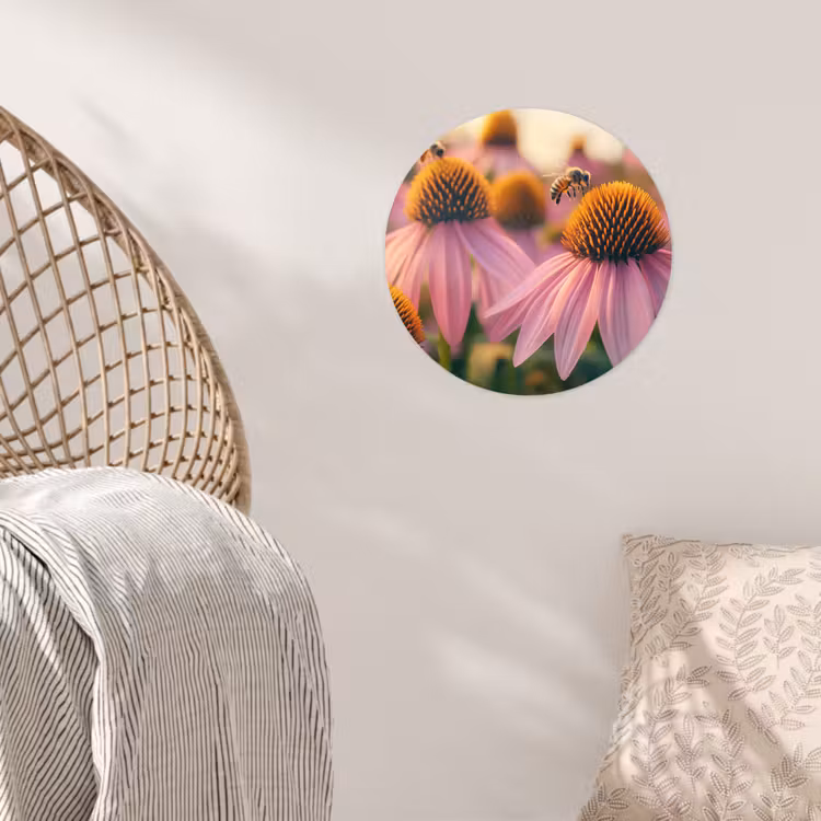 Bloemen - Paars - Bijen Wandcirkel behangsticker klein -sfeer4
