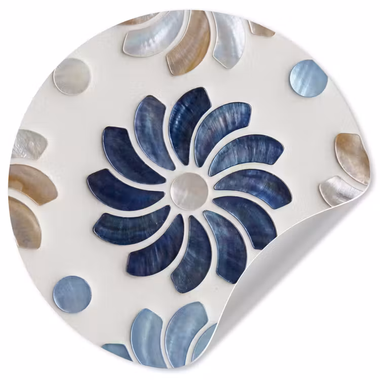 Bloemen - Parelmoer - Abstract - Patroon - Blauw Wandcirkel behangsticker klein -3d