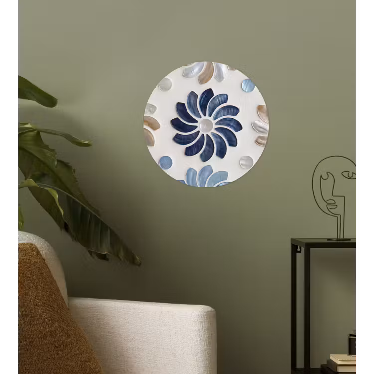 Bloemen - Parelmoer - Abstract - Patroon - Blauw Wandcirkel behangsticker klein -sfeer2