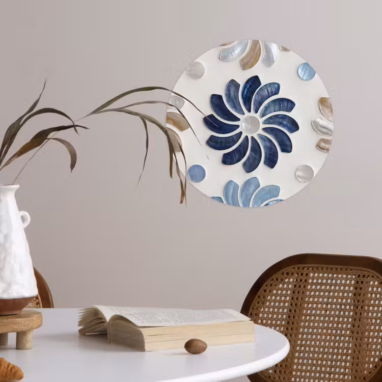 Bloemen - Parelmoer - Abstract - Patroon - Blauw Wandcirkel behangsticker klein -sfeer3