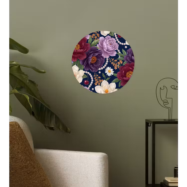 Bloemen - Parels - Decoratie - Modern - Blauw Wandcirkel behangsticker klein -sfeer2