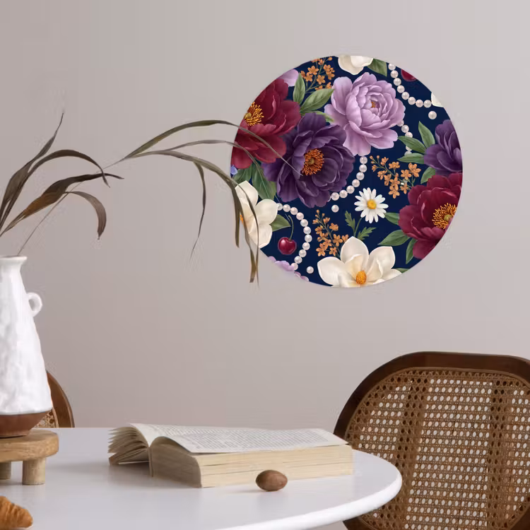 Bloemen - Parels - Decoratie - Modern - Blauw Wandcirkel behangsticker klein -sfeer3