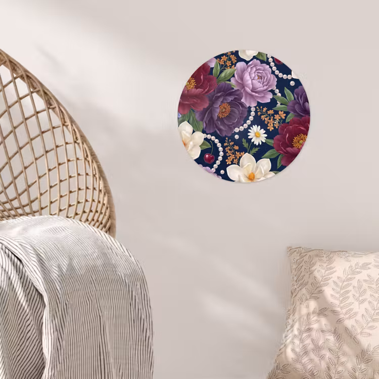 Bloemen - Parels - Decoratie - Modern - Blauw Wandcirkel behangsticker klein -sfeer4